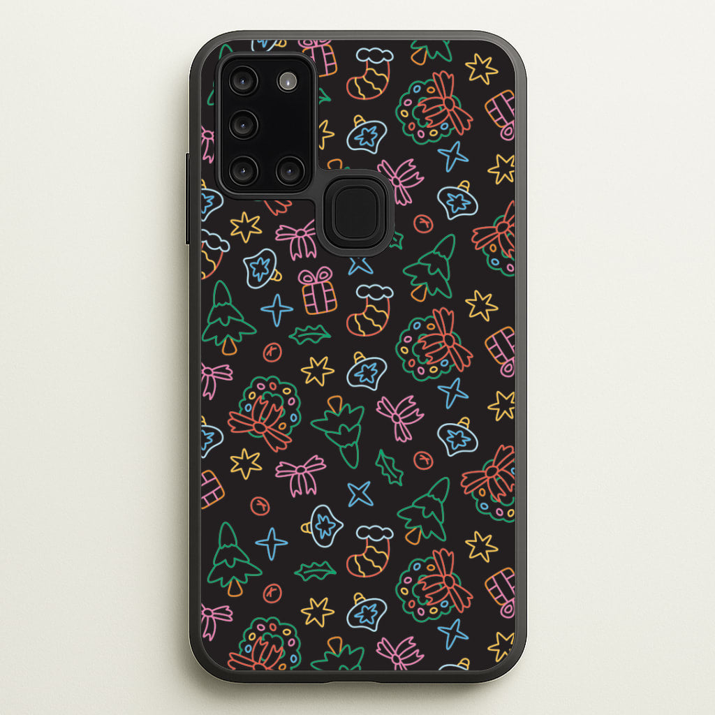 Neon Christmas Icons Pattern I Galaxy A21s Case