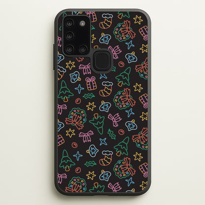 Neon Christmas Icons Pattern I Galaxy A21s Case