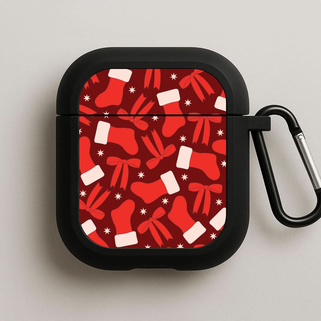 Stockings And Bows Pattern Black AirPods Case