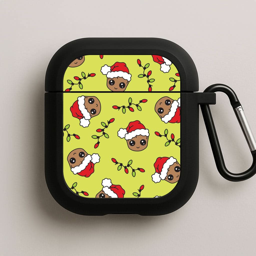 Christmas Tree Hero Pattern Black AirPods Case