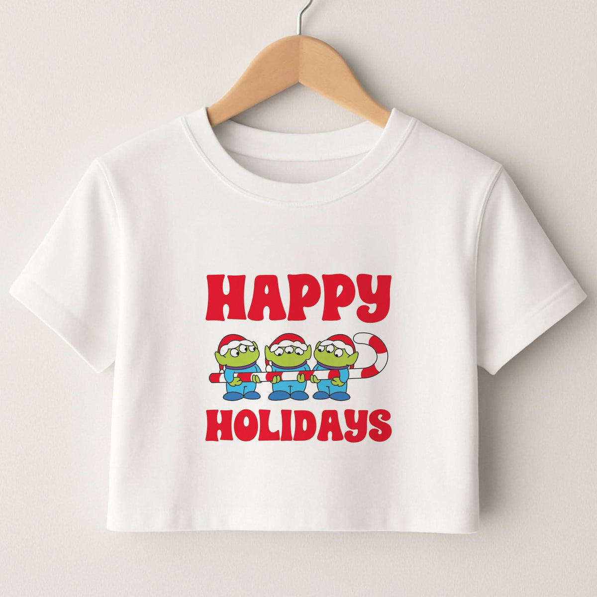 Happy Holidays Cute Green Aliens Crop top