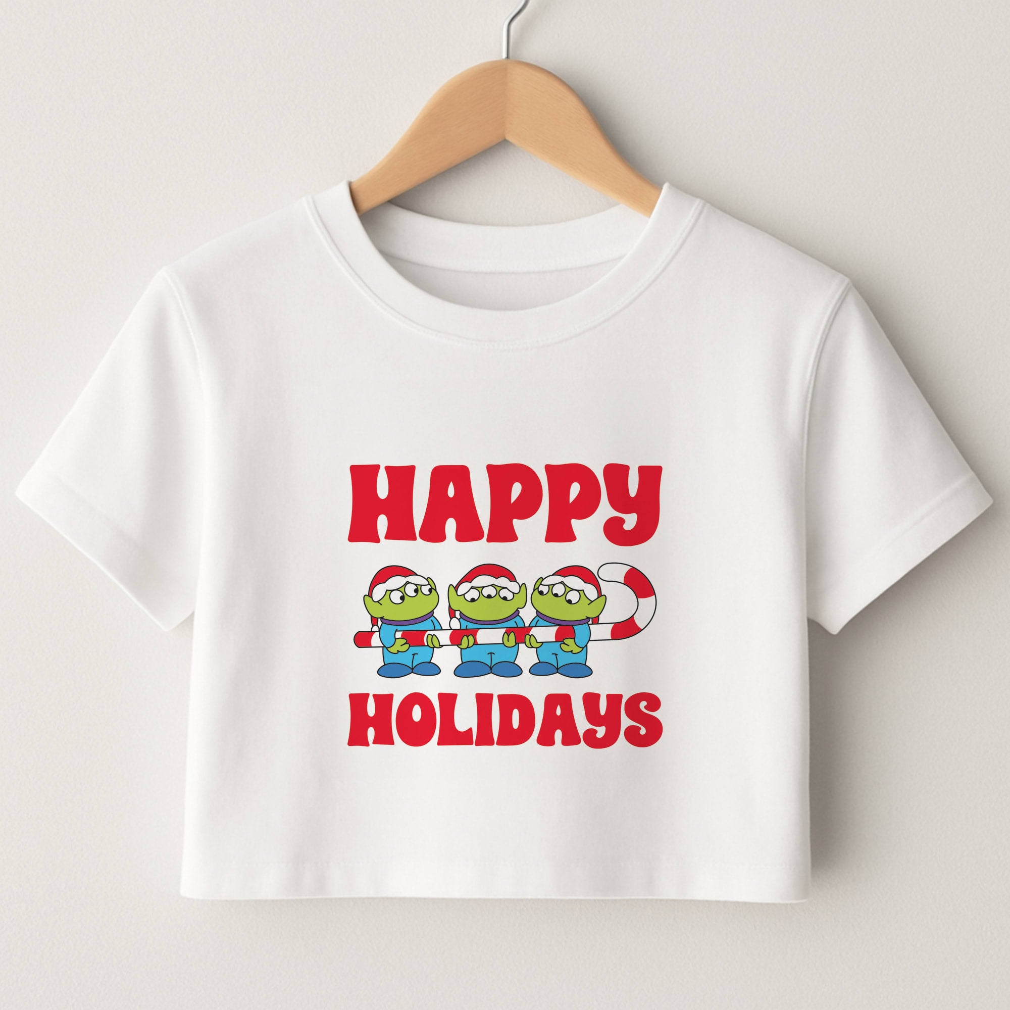 Happy Holidays Cute Green Aliens Crop Top