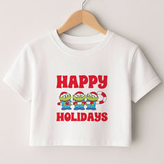Happy Holidays Cute Green Aliens Crop top