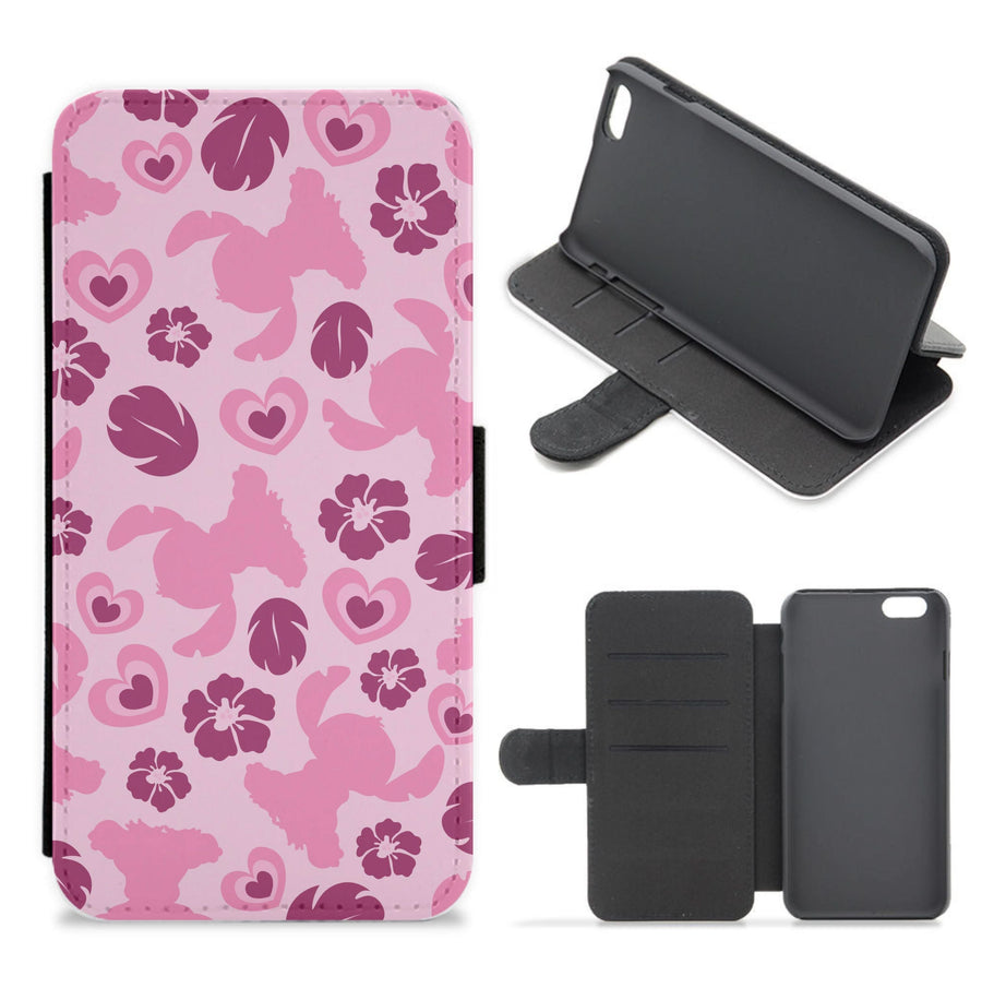 Pink Alien Silhouette Pattern Flip / Wallet Phone Case