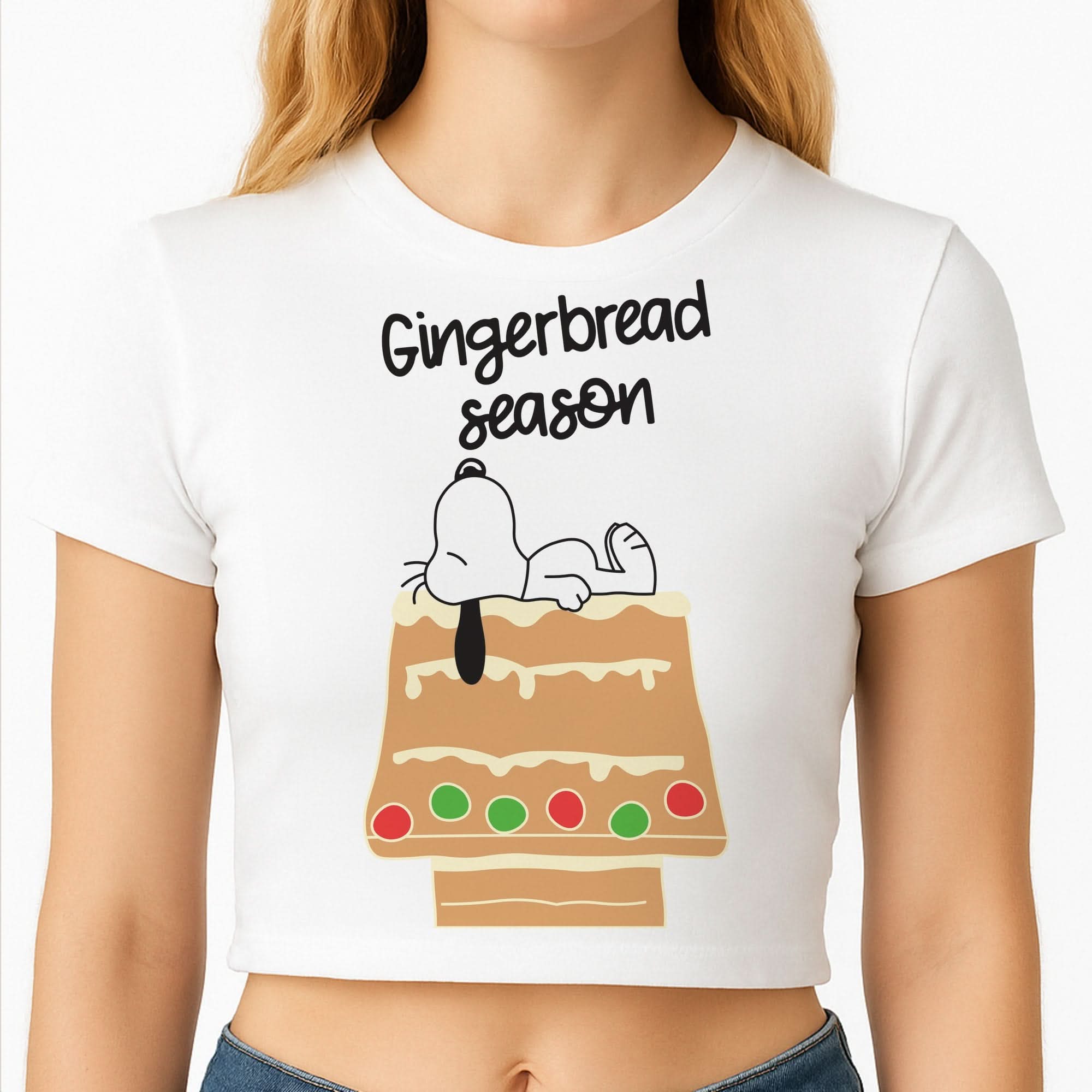 Cartoon Beagle Gingerbread House Crop Top