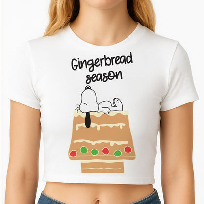 Cartoon Beagle Gingerbread House Crop Top