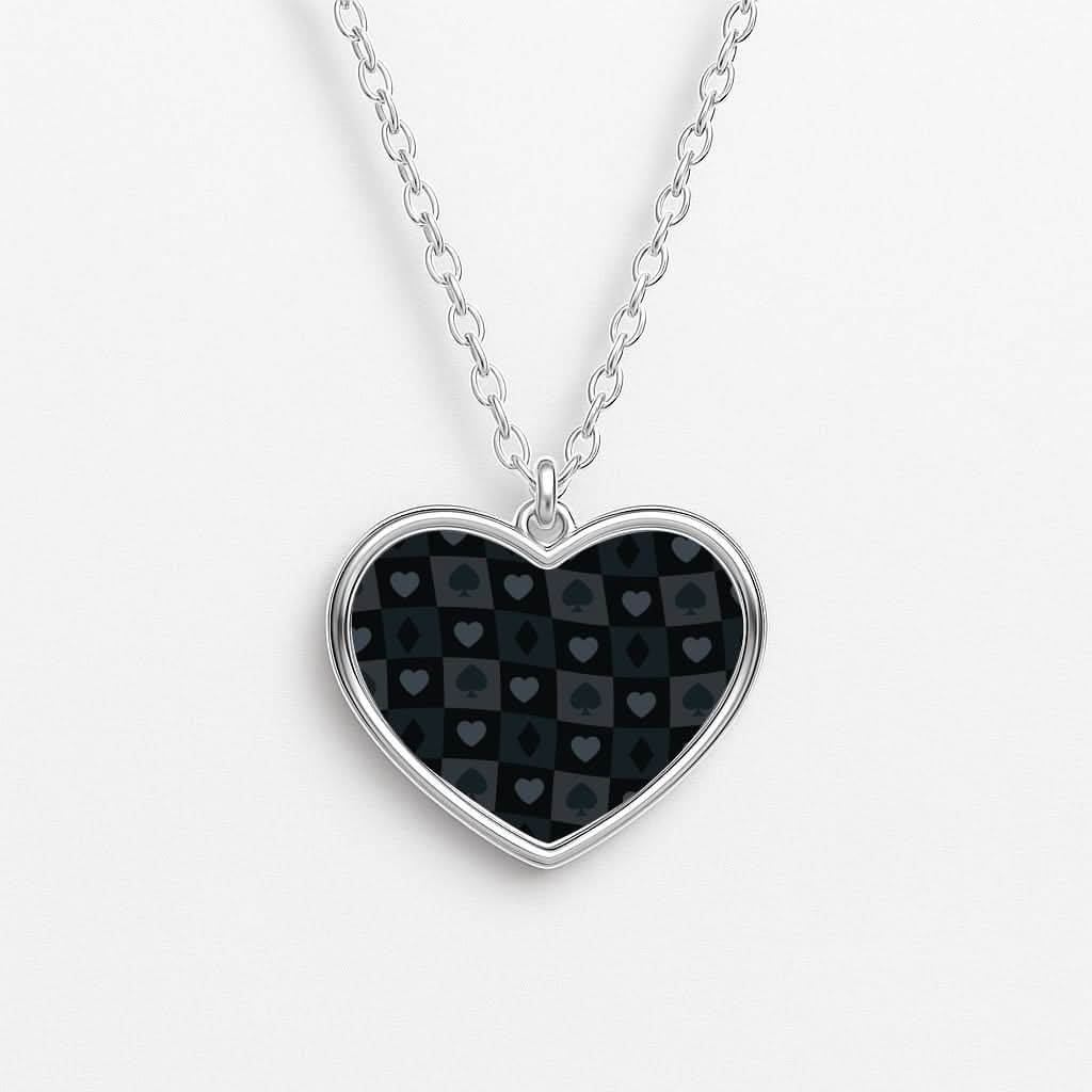 Card Suits Pattern Black Heart Necklace
