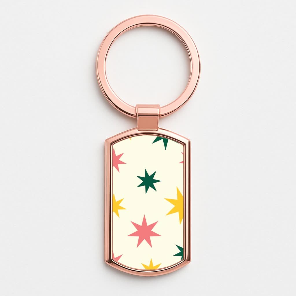 Colourful Christmas Stars Pattern Rose Gold Keyring