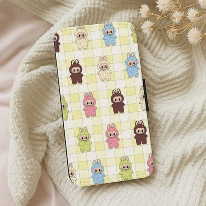 Cute Colourful Monsters Checkered Pattern Leather Phone Case