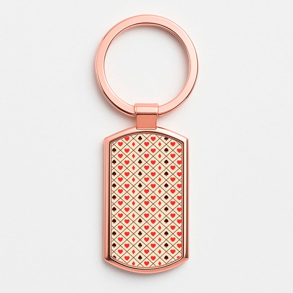 Zig-Zag Card Suits Pattern Rose Gold Keyring