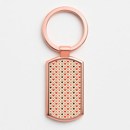 Zig-Zag Card Suits Pattern Rose Gold Keyring