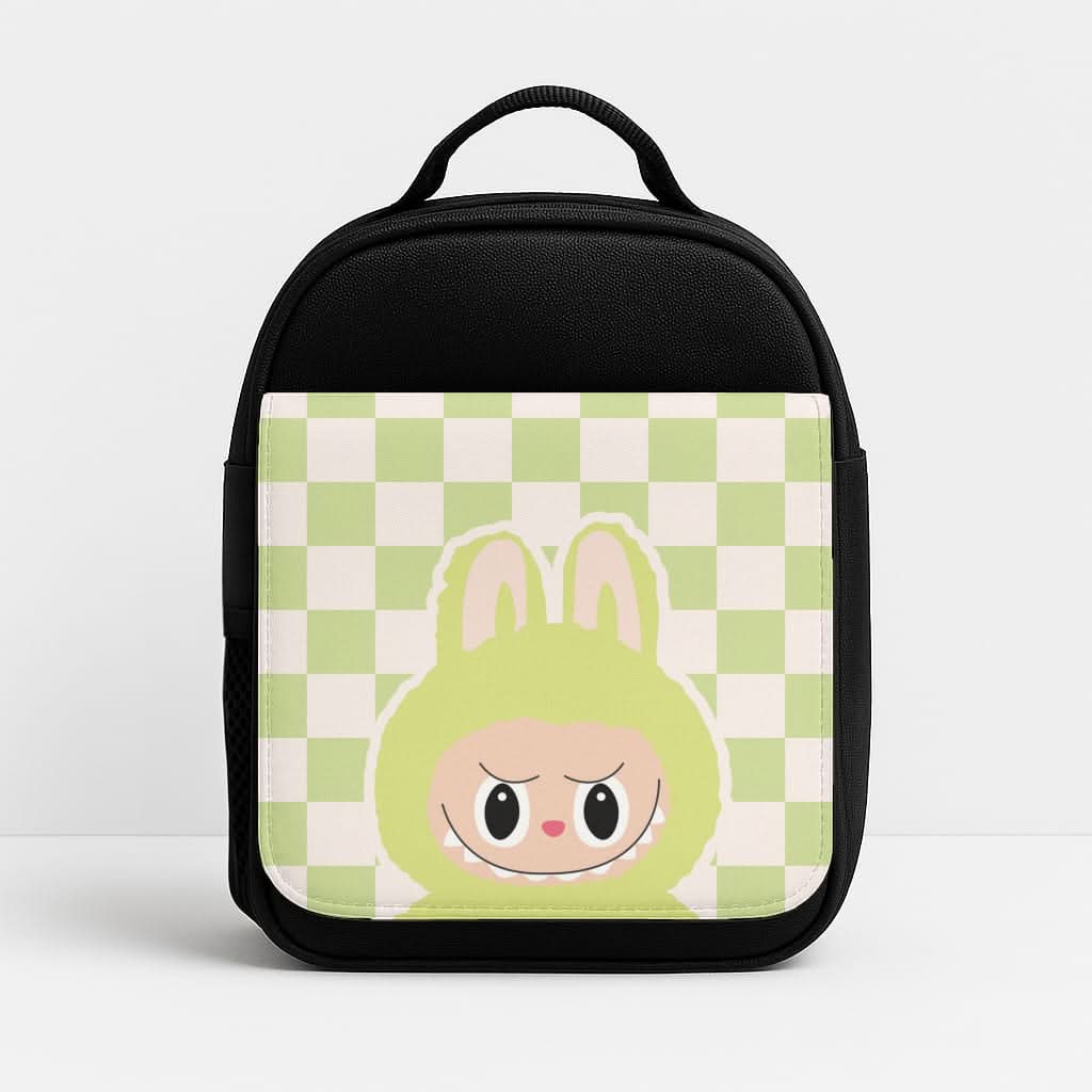 Checkered Cute Green Monster  Insulated Lunch Bag
