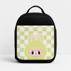 Checkered Cute Green Monster  Insulated Lunch Bag