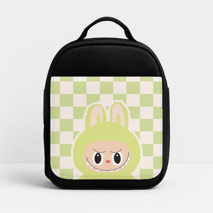 Checkered Cute Green Monster  Insulated Lunch Bag