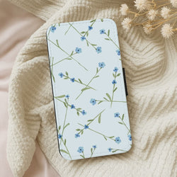 Baby Blue Floral Pattern Leather Phone Case