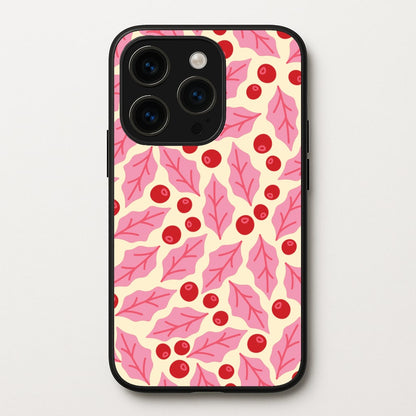 Pink Holly And Berries Pattern iPhone 14 Pro Case