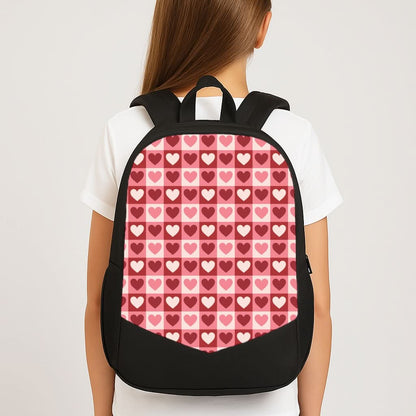 Pink Tartan Love Hearts Pattern School Bag