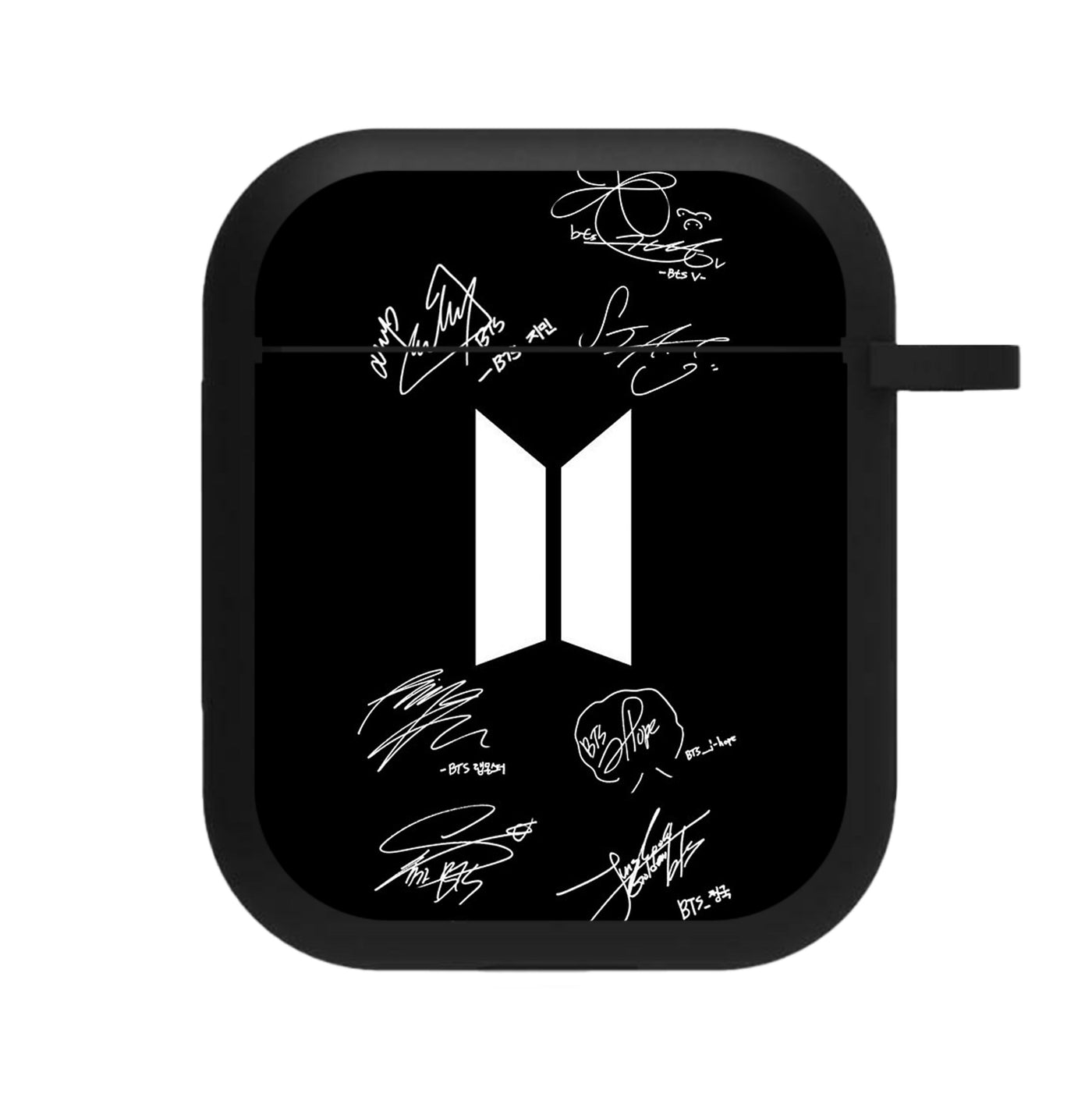 Black BTS Logo and Signatures AirPods Case