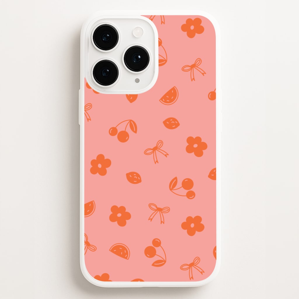 Coquette Orange Cherries Pattern Phone Case for iPhone, Samsung Galaxy and Google Pixel