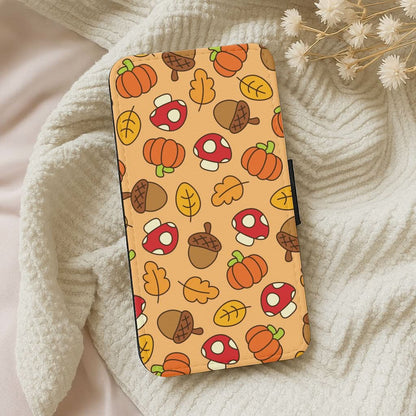 Cartoon Autumn Icons Pattern Leather Phone Case
