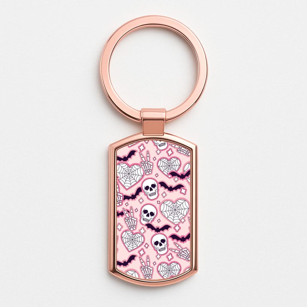 Cute Halloween Stickers Pattern Rose Gold Keyring