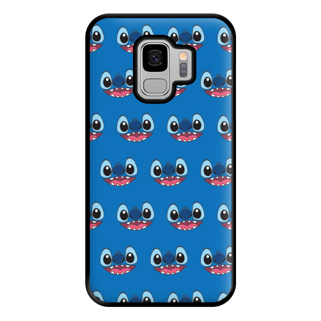 Blue Alien Face Pattern Galaxy S9 Case