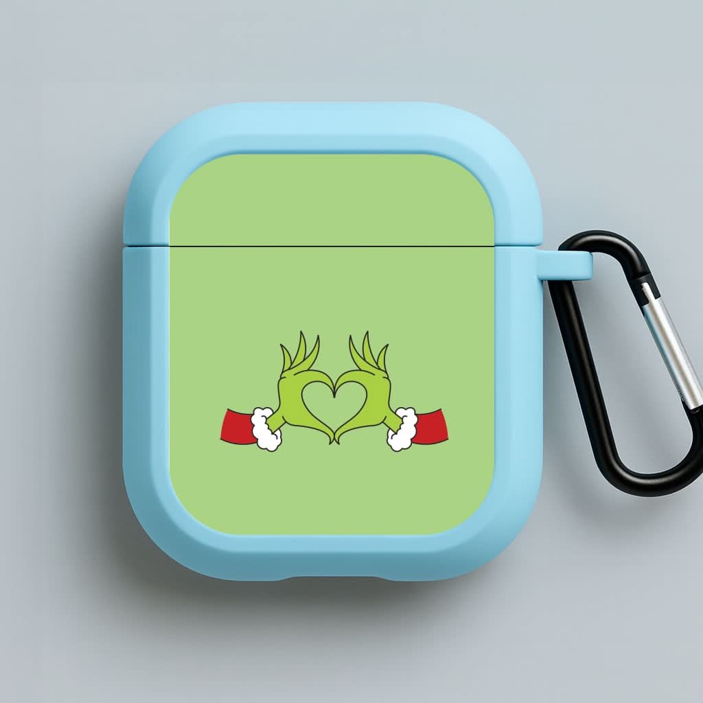 Christmas Green Heart Blue AirPods Case