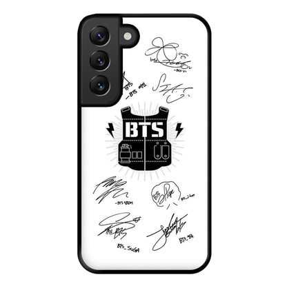 White K-Pop Band Army Logo and Signatures Phone Case