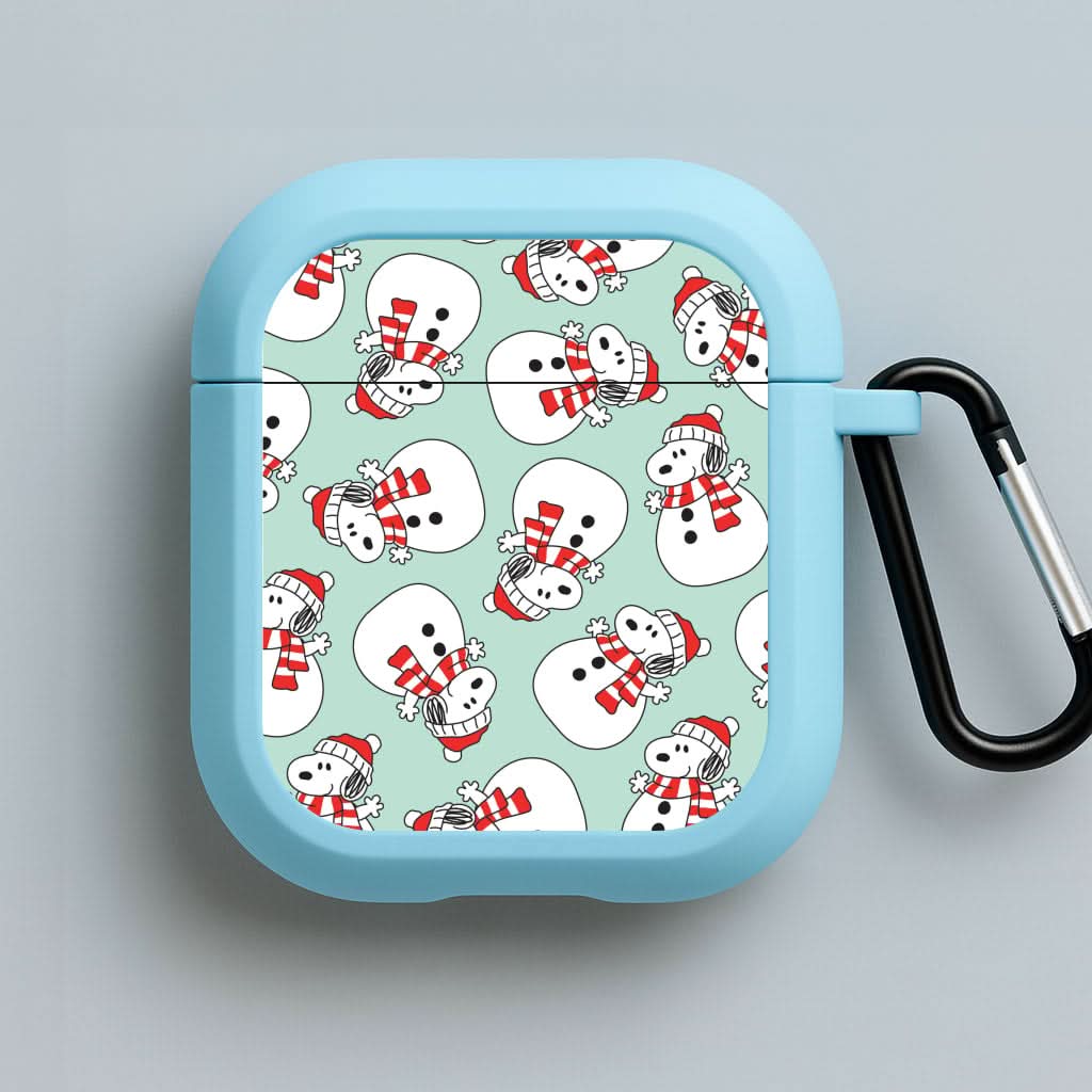 Cartoon Beagle Snowman Pattern Blue AirPods Case