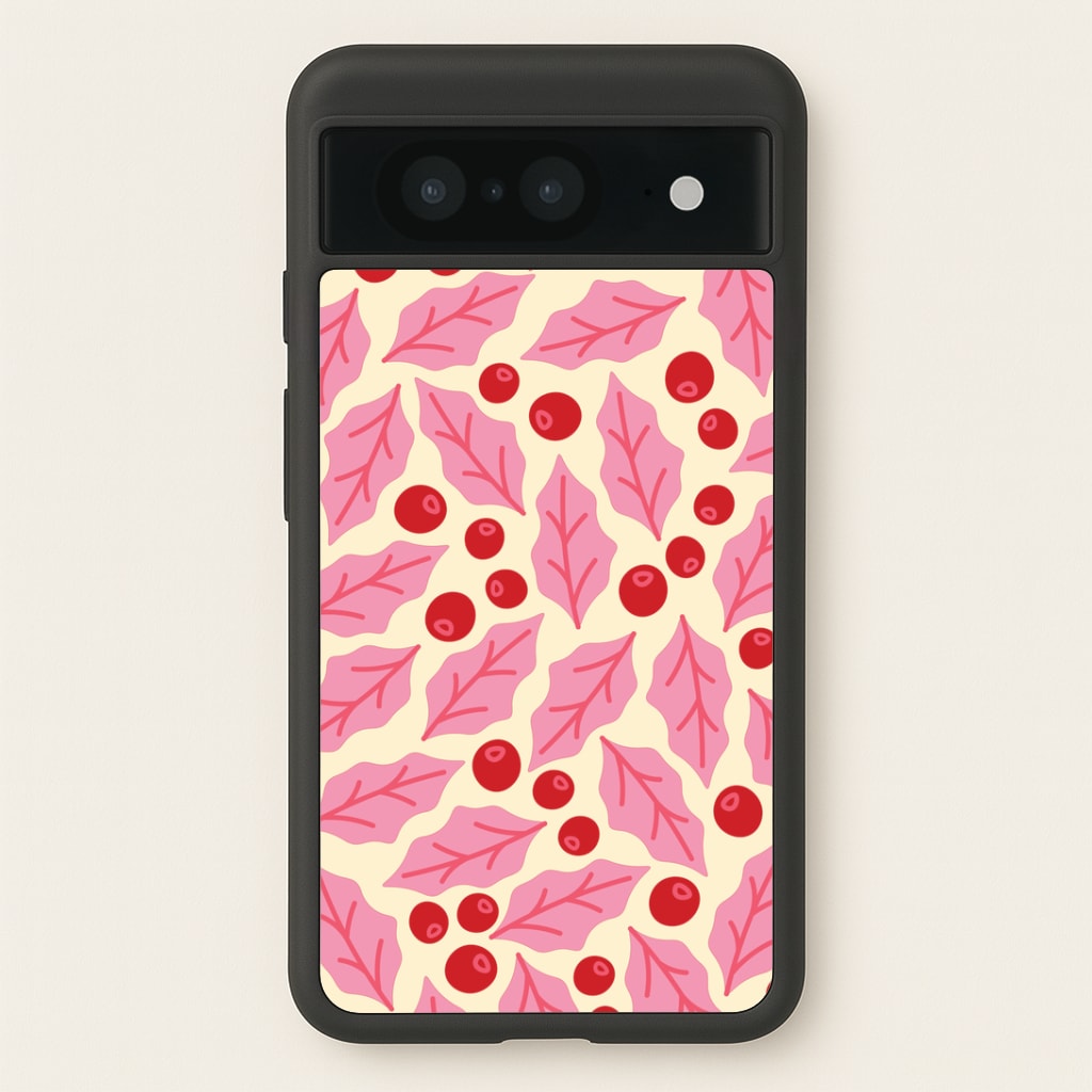 Pink Holly And Berries Pattern Google Pixel 8 Case