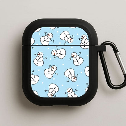 Cartoon Snowmen Pattern Black AirPods Case