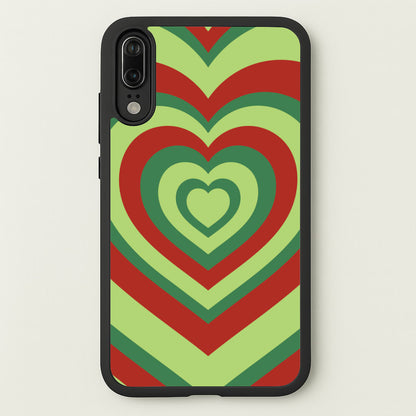Red And Green Trippy Heart Christmas Pattern Huawei P20 Case