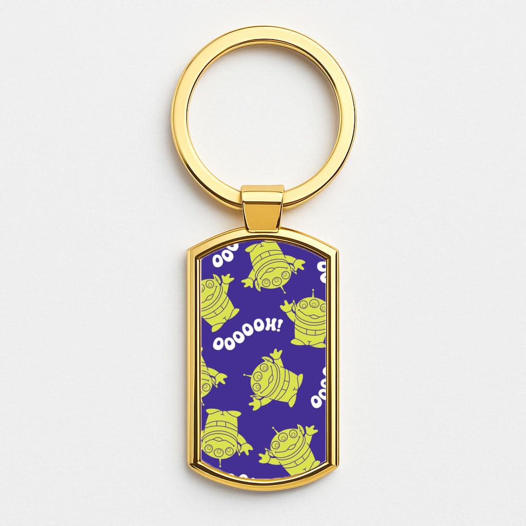 Toy Aliens Silhouette Pattern Gold Keyring