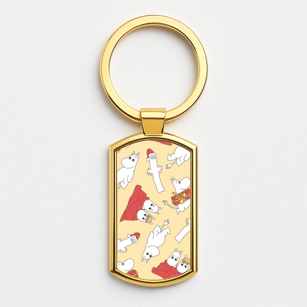 Christmas Mooms Pattern Gold Keyring