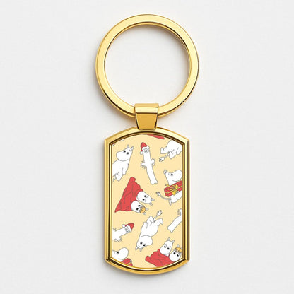 Christmas Mooms Pattern Gold Keyring