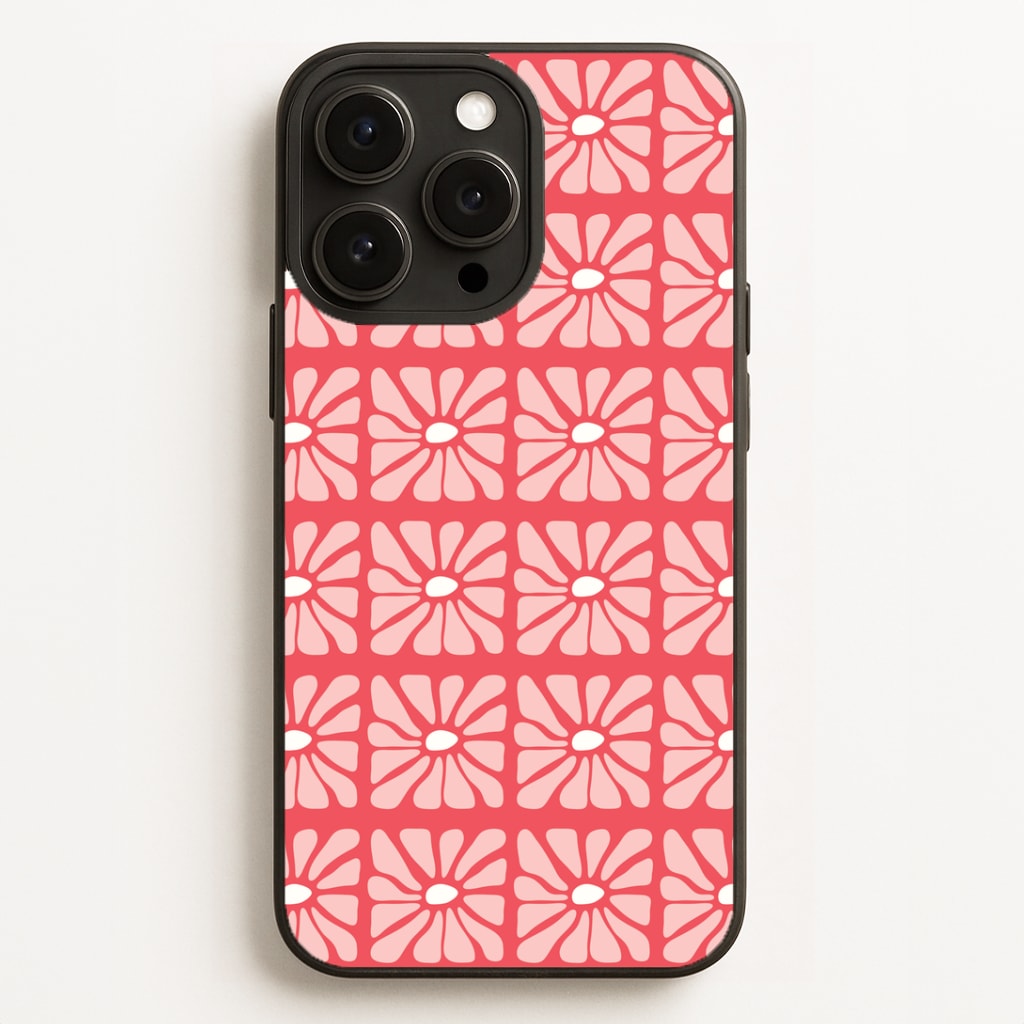 Square Abstract Flowers Pink iPhone 16 Pro Max Case