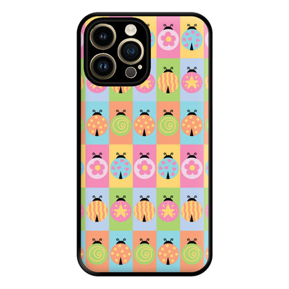 Cartoon Ladybugs Colourful Pattern iPhone 14 Pro Case