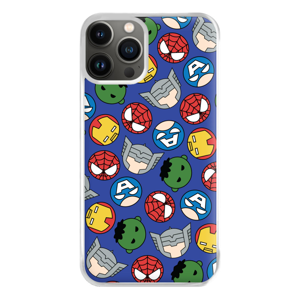 Cute Chibi Heroes Pattern Blue iPhone 13 Pro Case