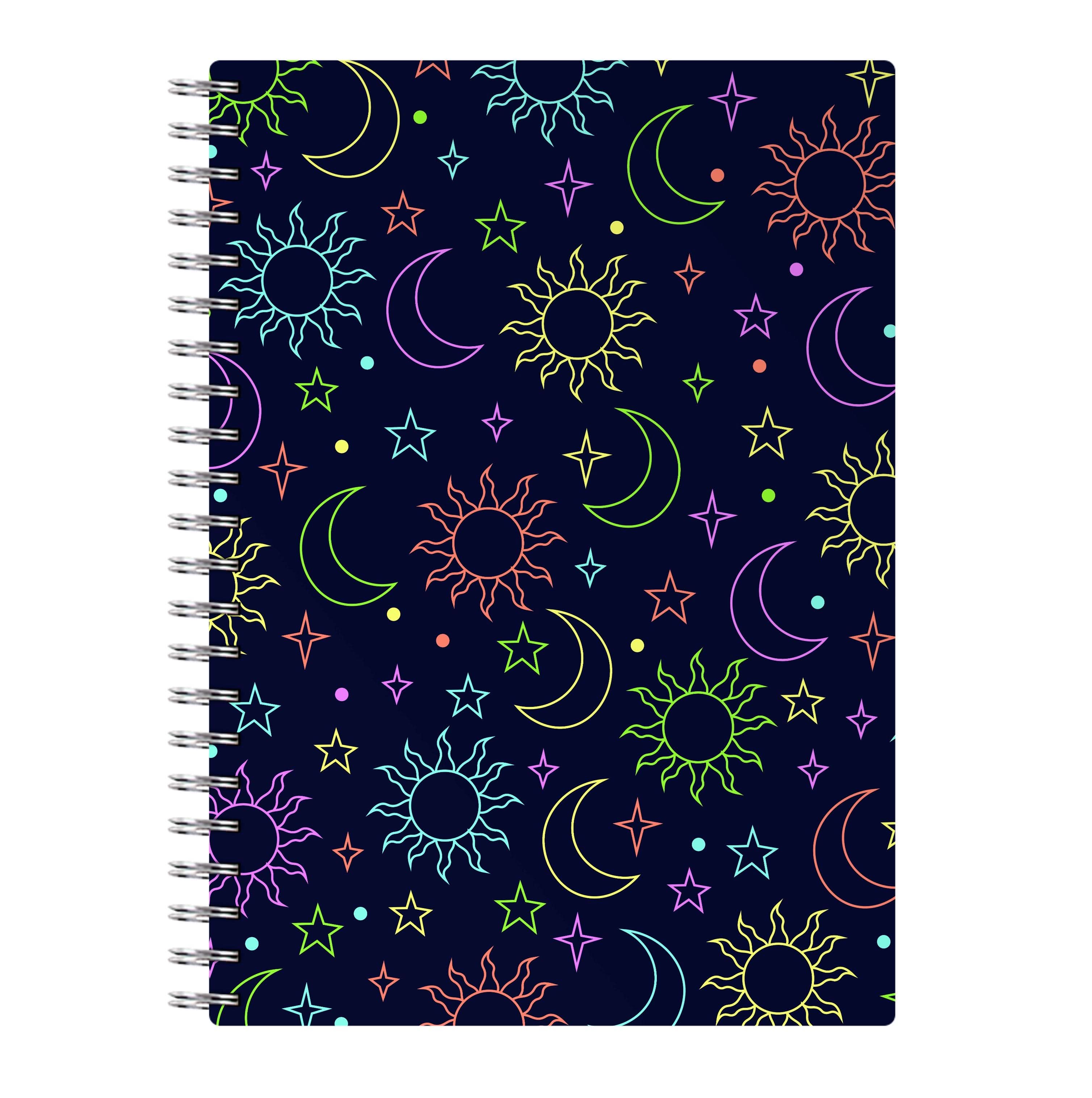 Sun, Moon And Stars Pattern Rainbow Notebook