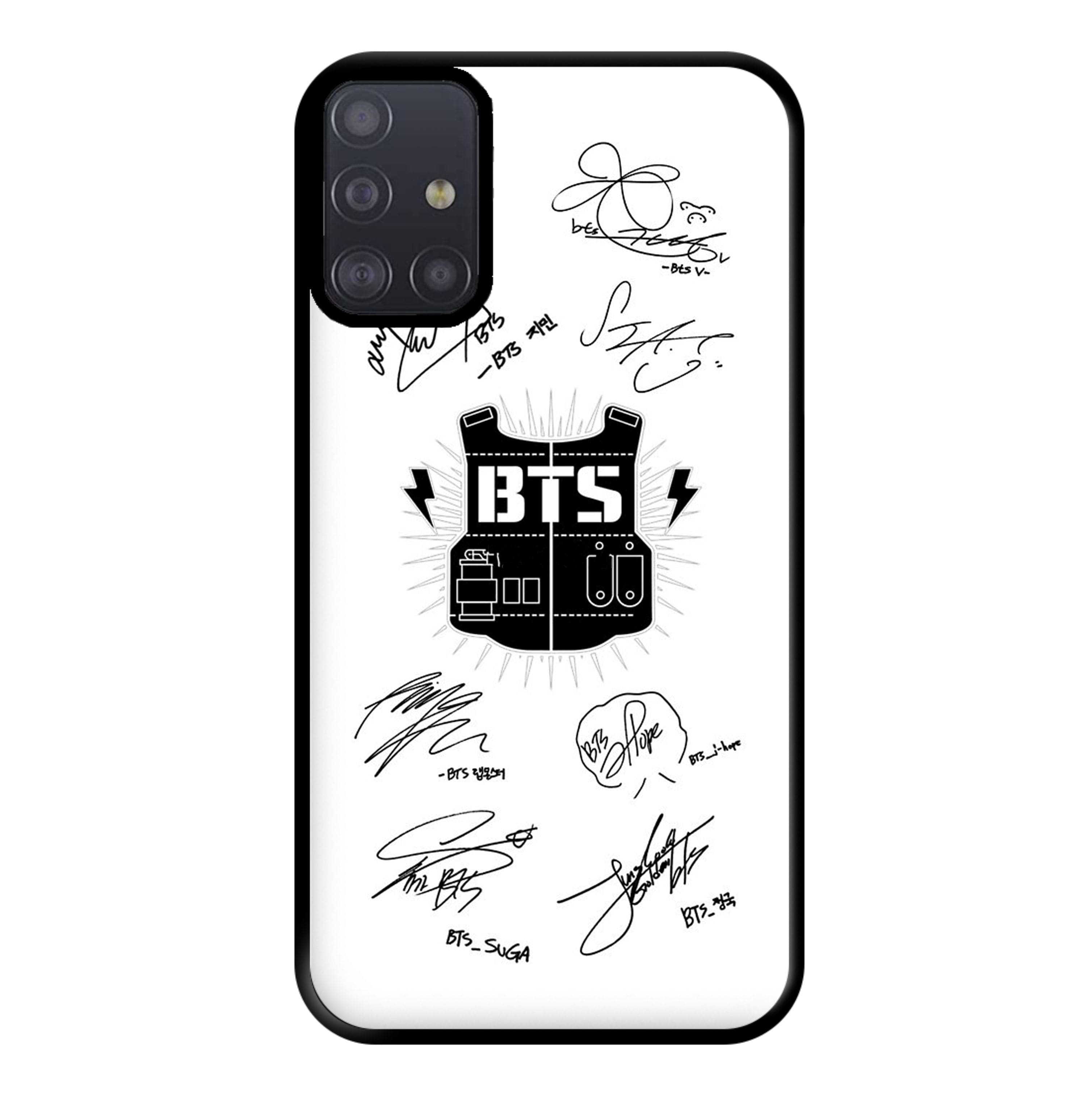 White K-Pop Band Army Logo and Signatures Phone Case