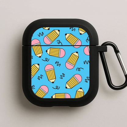Pencils And Scribbles Pattern Black AirPods Case