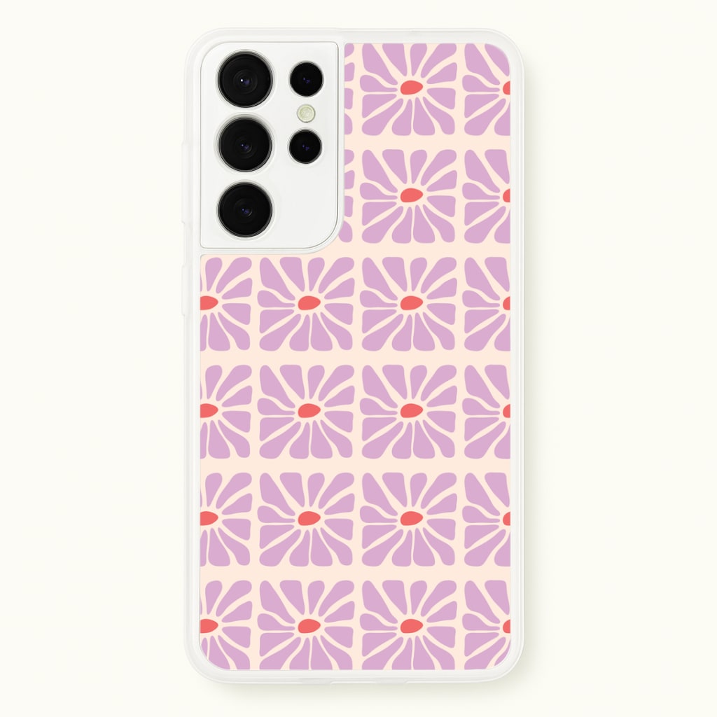 Square Abstract Flowers Mauve Galaxy S21 Ultra Case