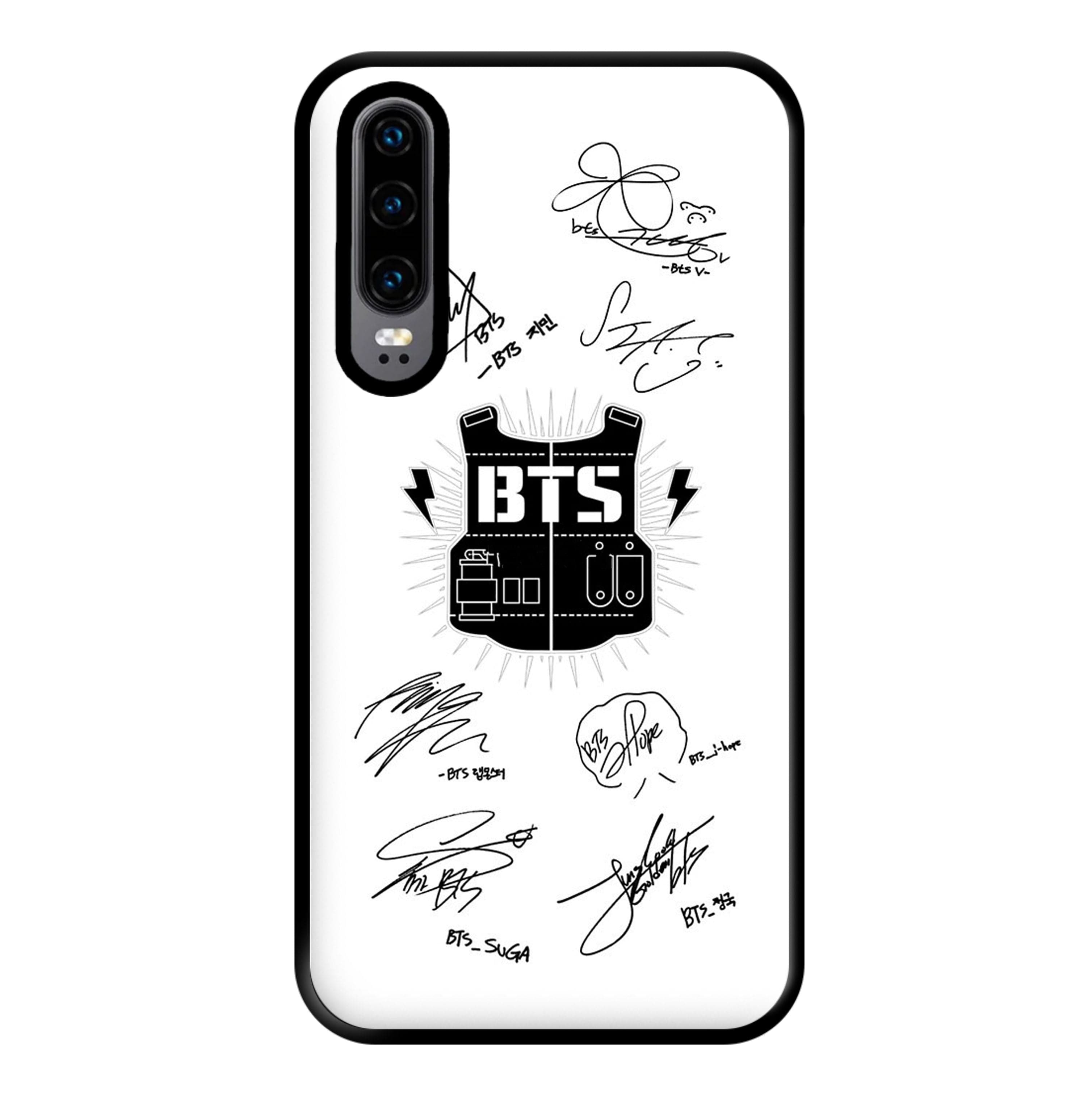 White K-Pop Band Army Logo and Signatures Phone Case