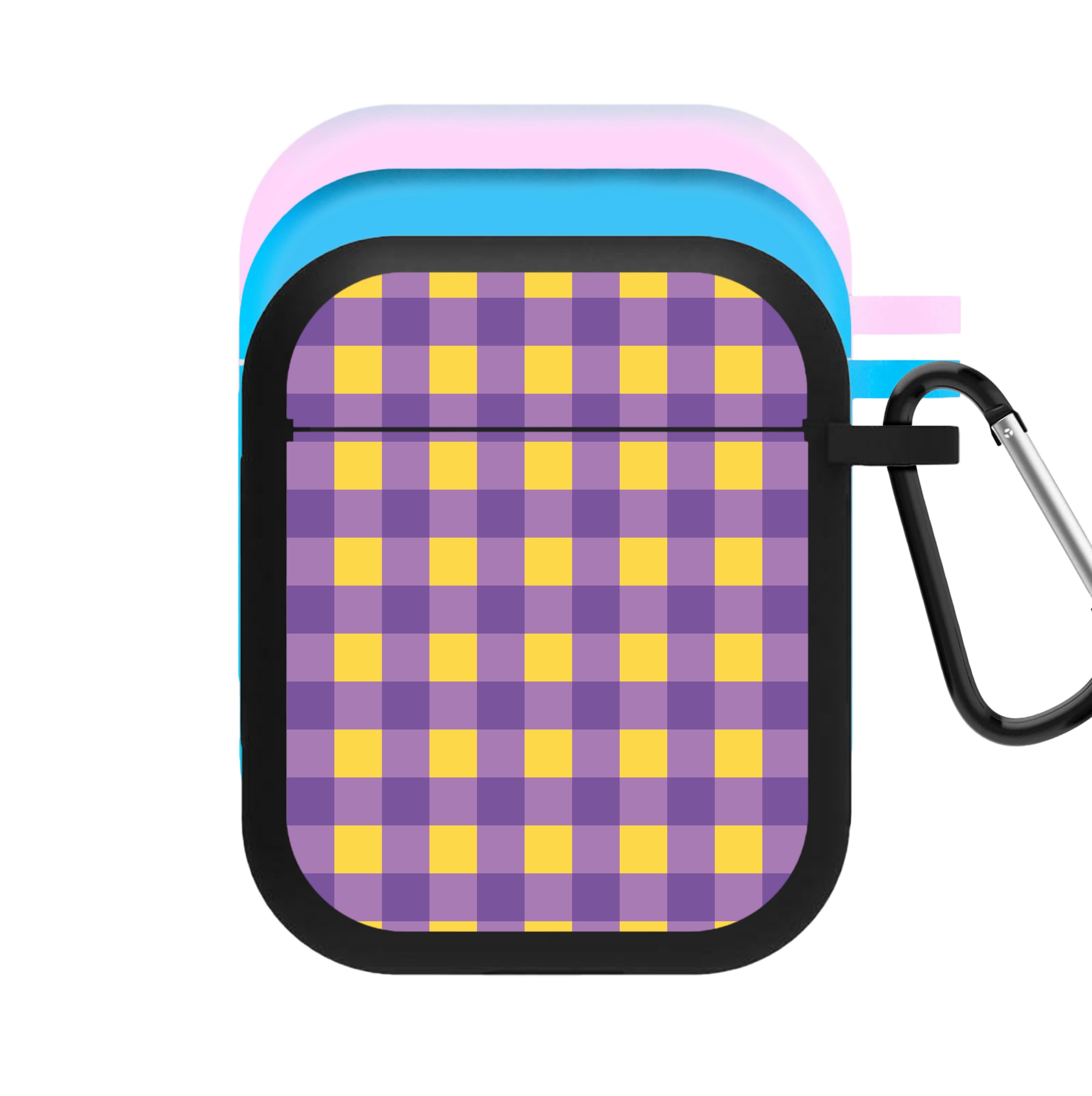 Purple And Yellow Checkered Pattern AirPods Case