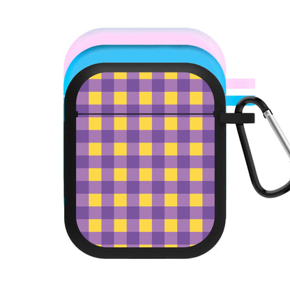 Purple And Yellow Checkered Pattern AirPods Case