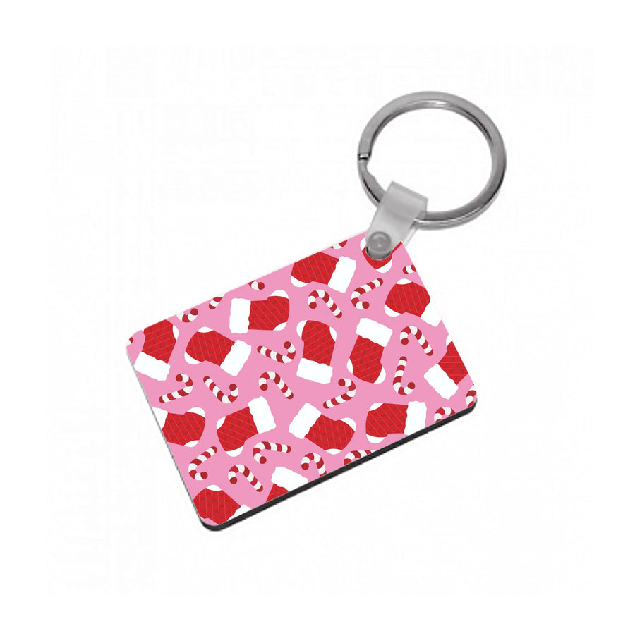 Pink Stocking Pattern Keyring