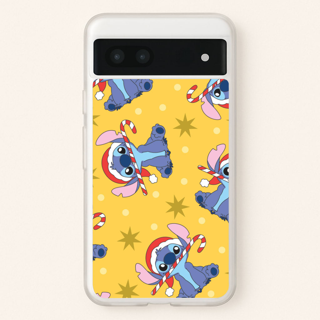 Cute Blue Alien Candycane Christmas Pattern Google Pixel 6a Case