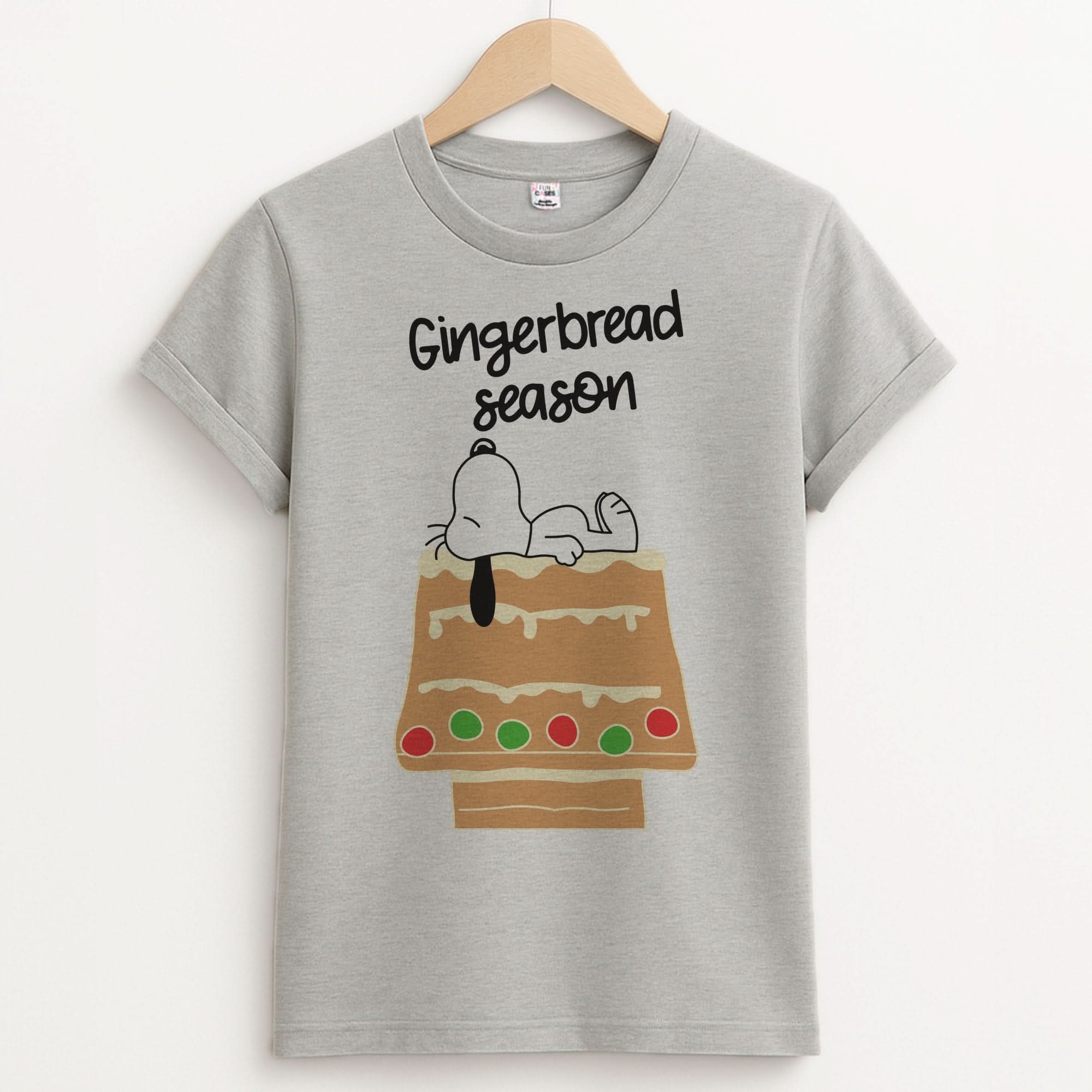 Cartoon Beagle Gingerbread House Unisex Grey T-Shirt