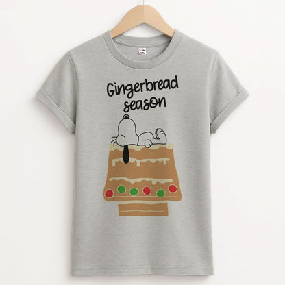 Cartoon Beagle Gingerbread House Unisex Grey T-Shirt