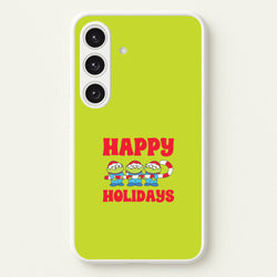 Happy Holidays Cute Green Aliens Galaxy S25 Case